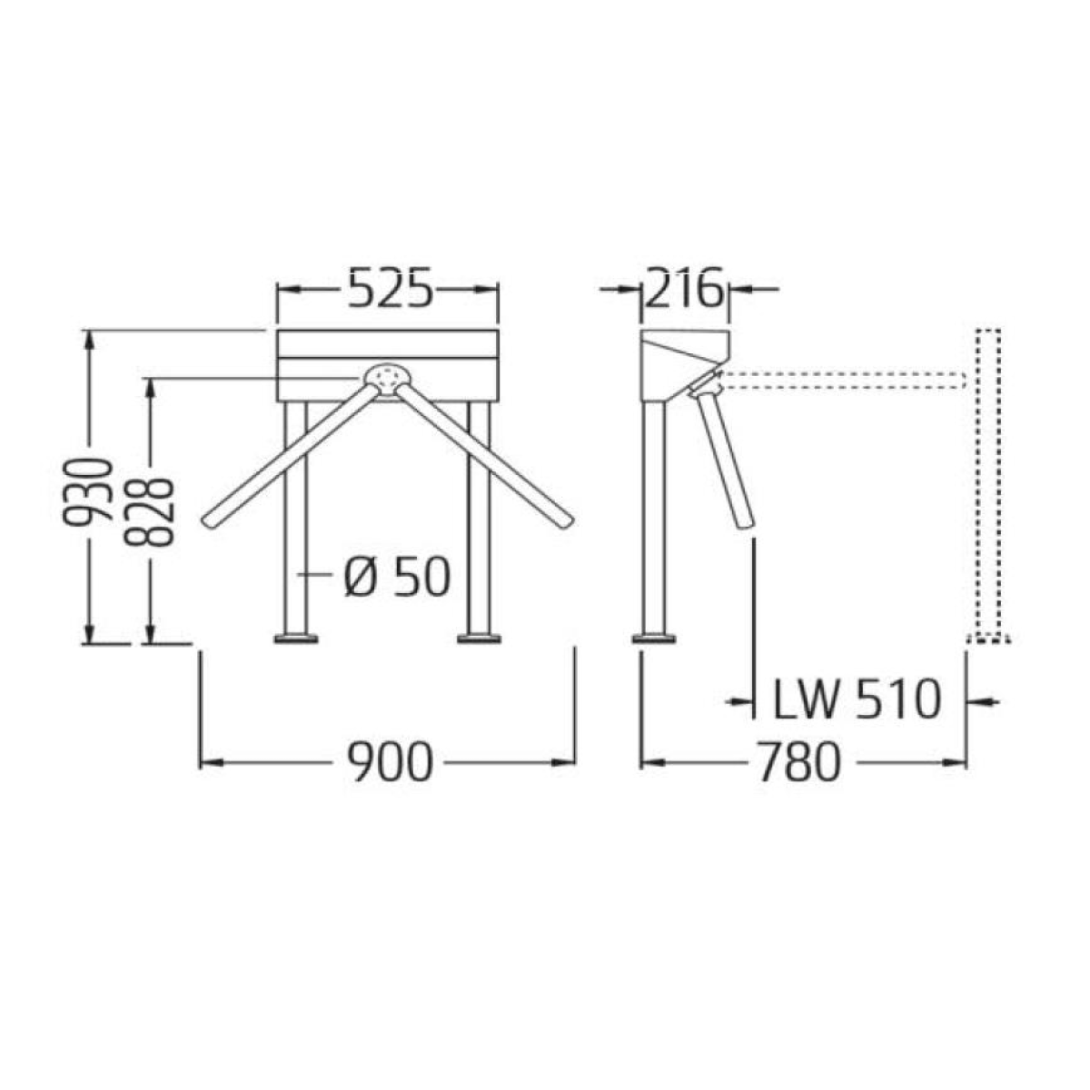 Variation:EasyGo turnstile, 2-arm, on mounting plate 1300 x 1000 mm